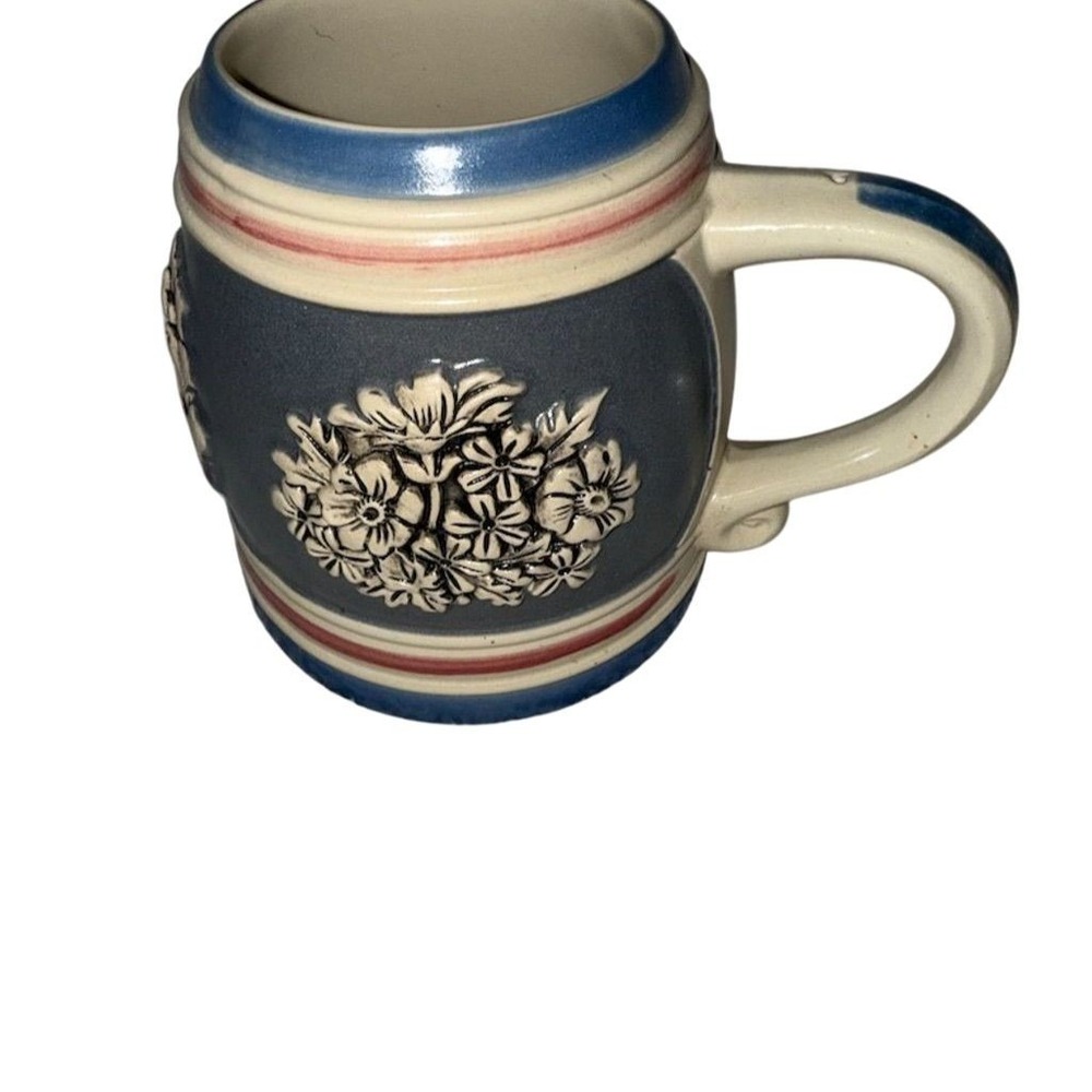 Vintage Gerz Floral Beer Stein Mug Blue Red Cream West Germany raised design